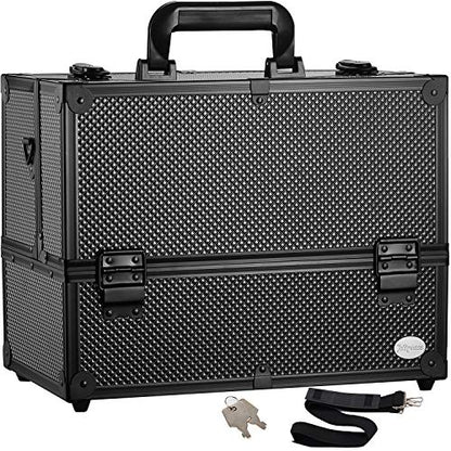 Joligrace Makeup Train Case Professional Adjustable - 6 Trays Cosmetic Cases Makeup Storage Organizer Box with Lock and Compartments 14 Inch Large Black - color: 3.Black