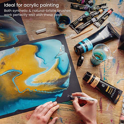 ARTEZA Acrylic Paper Pad, 6 x 6 Inches, Pack of 2, 16 Sheets Each, Heavy Black Art Paper Pad for Painting and Drawing