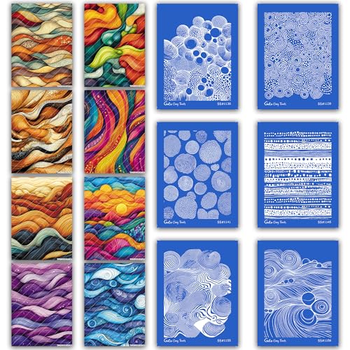 Polymer Clay Transfer Paper & Silk Screen Kit | 14 Piece Zentangle Design Bundle | 8 Water Soluble Transfer Sheets & 6 Reusable Silk Screens for Clay Earrings Jewelry Making Zen KIT - color: ZENTANGLE-KIT