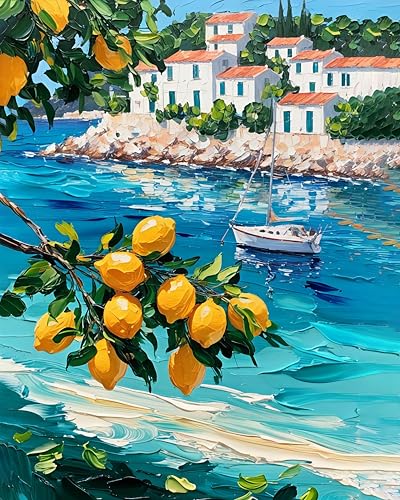 AuraDraw Lemon Paint by Number Kit for Adults, Lemon Tree Paint by Numbers for Adults, DIY Oil Painting Kits on Canvas for Home Decor (16x20inch) - color: TG004