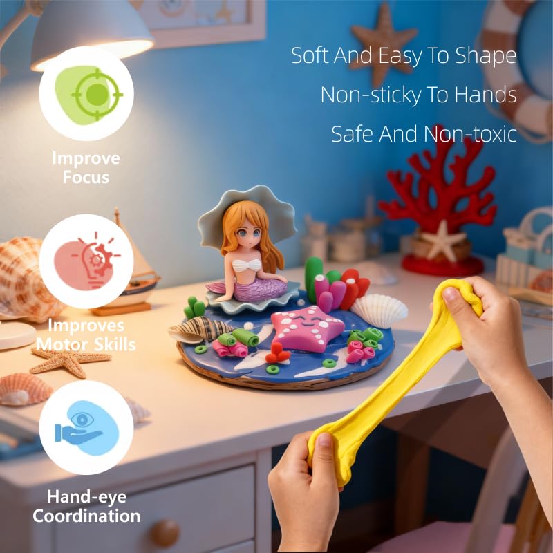 Air Dry Clay Kits for Kids,Animal & Ocean Theme,Modeling Clay for Kids, DIY Model Magic Clay with Sculpting Tools and Tutorials,20 Boxes Molding Clay,Ultra Light,Soft & Non-Sticky,Arts and Crafts Gift - color: Animal & Ocean Theme
