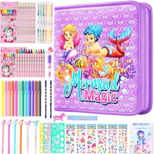 DOKKIA Fruit Scented Coloring Pens Markers Set 65 PCS Art Craft Drawing Case - Washable Kits Pencil,Gel Pen,Crayon&Coloring Book Supplies Mermaid Tail Purple - color: Mermaid Tail Purple