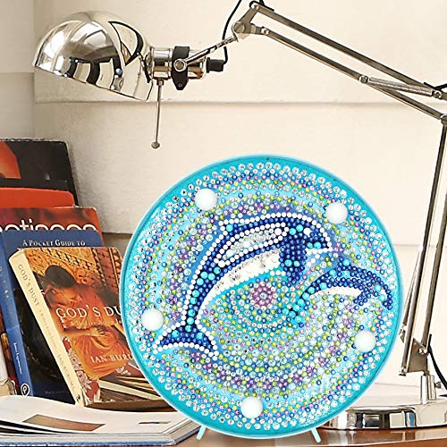 YOBEYI DIY Diamond Painting Lamp with LED Lights Full Drill Crystal Drawing Kit Bedside Night Light Arts Crafts for Home Decoration or Christmas Gifts 6.0x6.0inch (Dolphin)