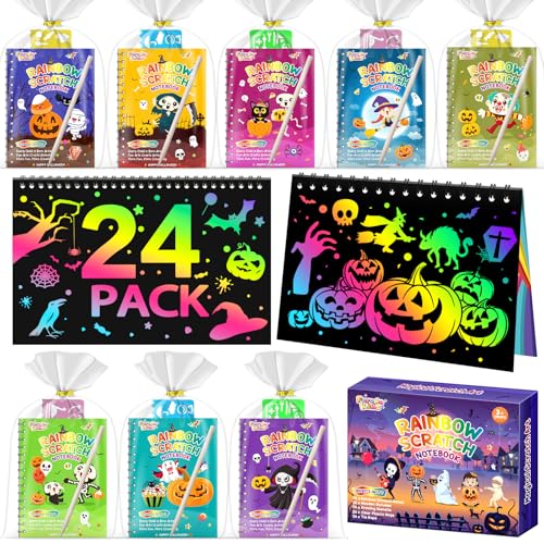 Halloween Party Favors for Kids: 24 Pack Halloween Scratch Art Notebook Students Classroom Gifts Bulk for Girls Boys Goodie Bags Stuffers, Return Gifts for Birthday Party Favors Bulk - style: 24 Pack Halloween