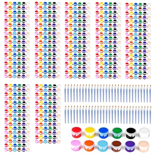 840 Pcs Mini Acrylic Paint Set, 12 Colors Individual Paint Sets with Brushes, 60 Pack Washable Acrylic Paint Set for Birthday Party Favor, Classroom, Arts Crafts - size: 60 Count (Pack of 1)
