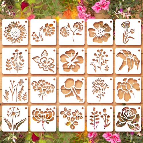 Ymapinc 20 Pcs 2.95 Inch Flower Stencils for Crafts, Rock Painting, Home Decor
