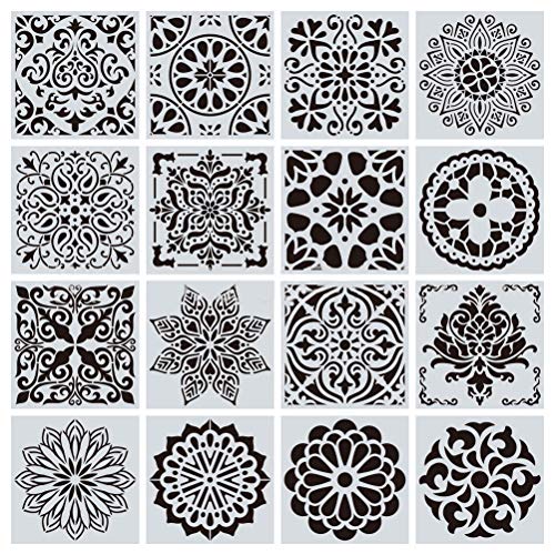 16 Pcs Mandala Stencils for Painting, 6x6 Inch Reusable Geometric Layering Stencils for Crafts Painting on Wood Floor Window Art Scrapbook Drawing Decoration - style: Mandala Stencils-1