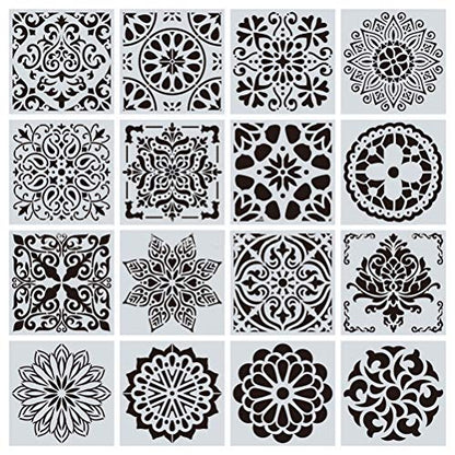 16 Pcs Mandala Stencils for Painting, 6x6 Inch Reusable Geometric Layering Stencils for Crafts Painting on Wood Floor Window Art Scrapbook Drawing Decoration - style: Mandala Stencils-1
