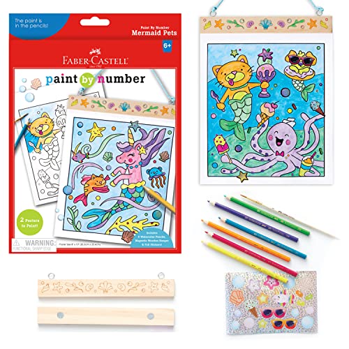 Faber-Castell Paint by Number Mermaid Pets - Kids Watercolor Mermaid Craft (Ages 6+) - style: Mermaid Pets