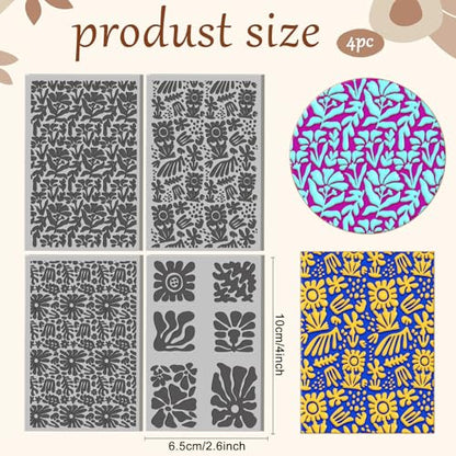 4 Sheets Matisse Pattern Clay Texture Mat Bohemian Floral Polymer Clay Texture Sheets DIY Tools for Pottery Earring Jewelry Making Stamp Engraving Machines, 3.9x2.6inch - style: Matisse Pattern