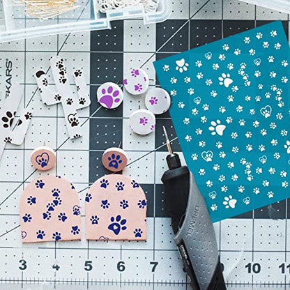 OLYCRAFT Clay Stencils Dog Paw Pattern Non-Adhesive Silk Screen Printing Stencils Reusable Cloud Mesh Stencil Transfer Washable Stencil for Polymer Clay Jewelry Earring Making 5x4 Inch - color: Dog Paw