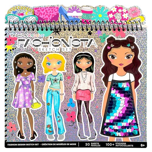 Fashion Angels Fashion Design Sketch Portfolio, Includes 40 Sketch Sheets, 4 Stencil Sheets & Stickers, Fashion Sketch Pad for Beginners & Kids Ages 6+ - color: Fashion Design