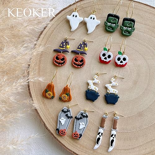 KEOKER Polymer Clay Cutters Halloween, Clay cutters for Halloween Earrings Making, 10 Shapes Halloween Clay Earrings Cutters, Ghost Halloween Clay Earring Cutters (Earrings Clay Cutters 2) - color: Earrings Clay Cutters 2