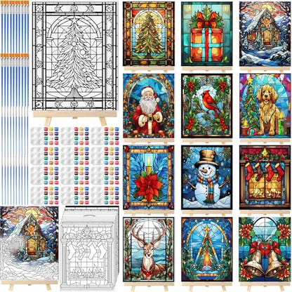 Zhanmai 72 Pcs 12 Sets Sip and Paint Kit Pre Drawn Canvas for Painting 8" x 10" Paint Party Canvas Painting Pre Printed Canvases for Party Favor DIY Virtual Adult's Date Night(Holiday Deer) - style: Holiday Deer