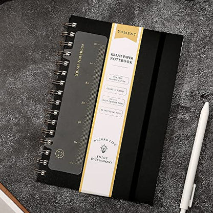 Yoment Graph Paper Spiral Notebook A5 Graphing Notebook 160 Pages Graph Paper Notebook Spiral Bound Waterproof Plastic Hardcover Spiral Journal 5x7 Grid Notebooks for Note Taking,Black - color: Black, style: A - Graph - A5