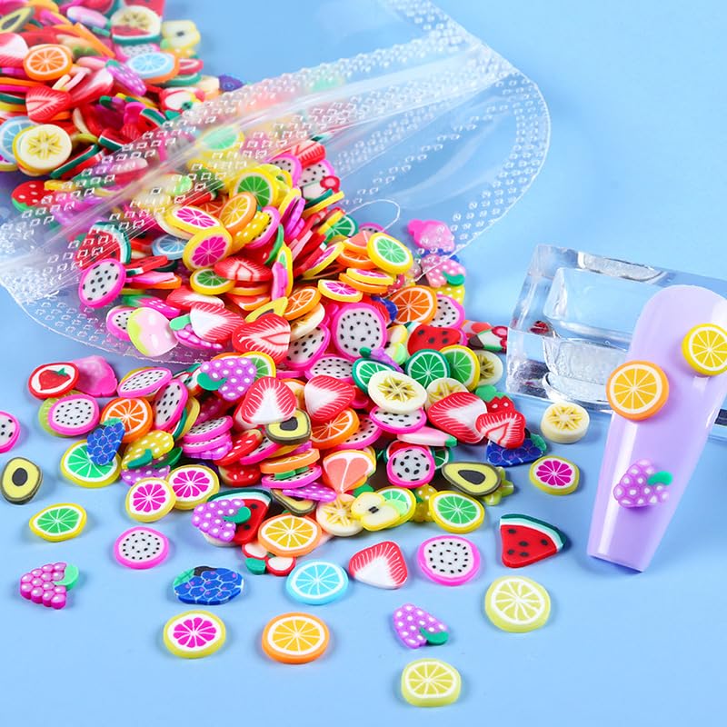 4000Pcs 3D Fruit Nail Art Slices 3D Clay Fruit Nail Rhinestones Kawaii Cartoon Grapes Watermelon Lemon Orange Nail Jewelry Strawberry Nail Gems Nail Supplies for Acrylic Nails DIY Craft Accessories - color: green