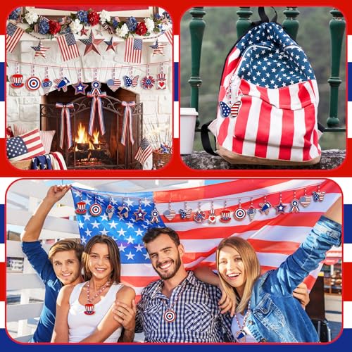 WinnerWhy 30 Sets 4th of July Crafts Bulk, Patriotic 250th Anniversary Stained Glass Sun Catcher Art Kits for Memorial Day Home Party Project Activities Hanging Ornaments - style: 4th of July