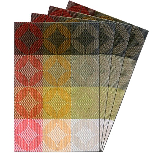 YOY Kitchen PVC Placemats - Dining Room Heat Insulation Eat Mats for Table - Rectangle Washable Non-slip Decor Jacquard Woven Plastic Vinyl Chinese Coins Pattern Place Mats,Set of 4, Khaki Violet - color: Khaki Violet, size: Set of 4