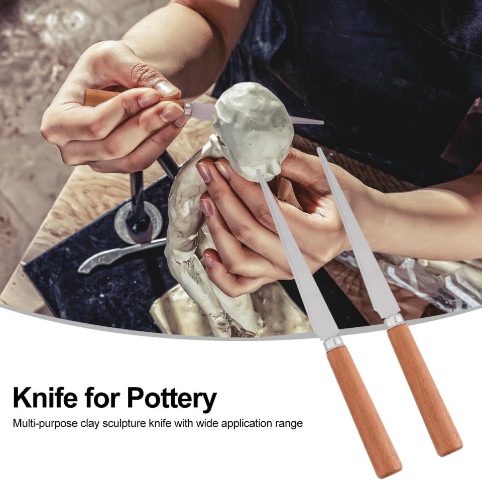 HEALLILY 2 PCS Wood Handle Carving Knife Fettling Knife Tools Ceramic Polymer Clay Sculpture Modeling Fettling Knife for Ceramic Polymer Clay Carving Modeling Pottery Sculpting