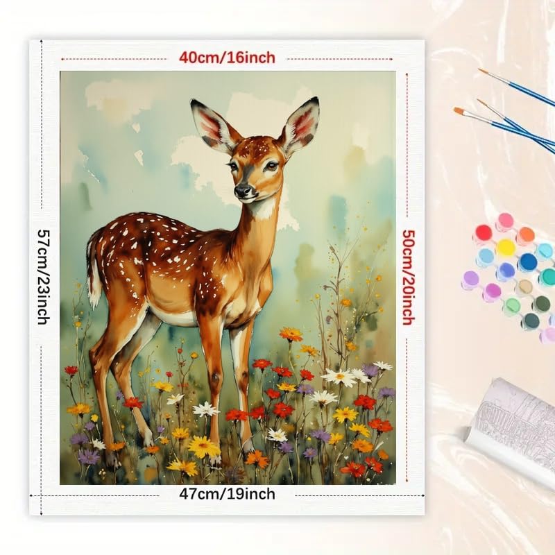 Majestic Fawn Paint by Numbers Kit for Adults - DIY Spotted Deer with Wildflowers Painting on Canvas 16x20 Inches, Acrylic Paint Set, Suitable for Beginners, for Home Decoration or Gifts