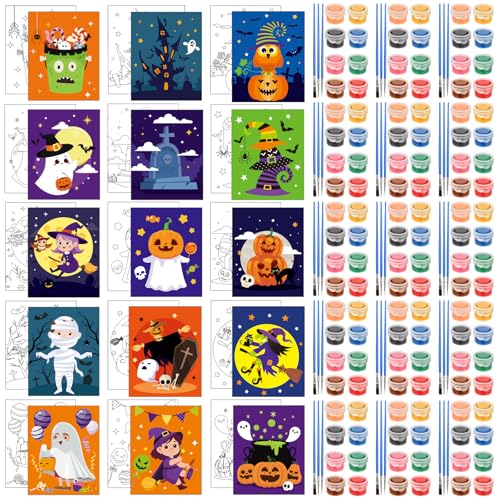 Sherr 75 Pcs Halloween Pre Drawn Painting Canvas Kit for Adults 8 x 10 Inch 15 Set Pre Painted Canvas Sip and Paint Party Favors Set for Adults Halloween Paint Party(Pumpkin Witch Style) - style: Pumpkin Witch Style