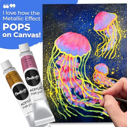 Chalkola 95 Pcs Acrylic Painting Kit for Adults | 64 Acrylic Paint Set, Wood Tabletop Easel, Canvas, Art Brushes, Palette, Knife - Professional Canvas Painting Supplies for Artists & Beginners - size: 95 Full Acrylic Set