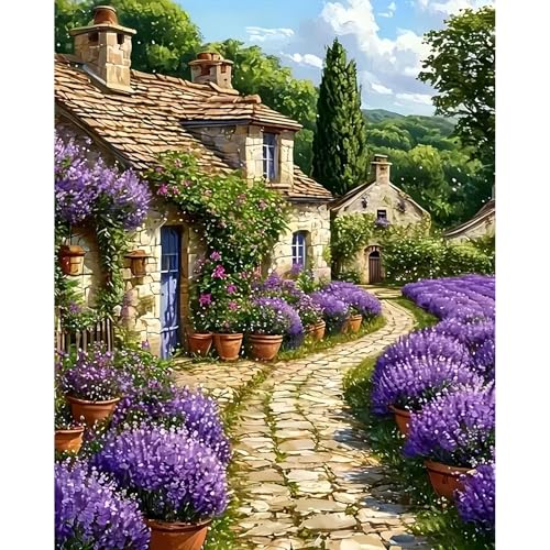 xackcme Landscape Paint by Numbers for Adults - House Paint by Number on Canvas Without Frame, DIY Scenery Oil Painting for Gift Home Wall Decor (16x20 inch) - color: MT22552