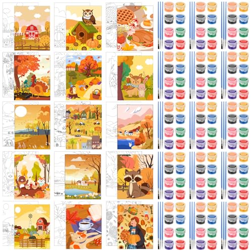 Sherr 75 Pcs Thanksgiving Pre Drawn Painting Canvas Kit for Adults 8 x 10 Inch 15 Set Autumn Pre Painted Canvas Sip and Paint Party Favors Set for Adults Fall Paint Party(Harvest Style) - style: Harvest Style