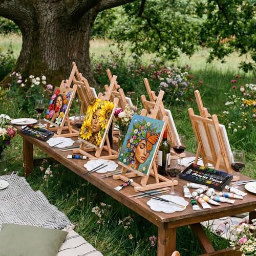 Cholemy 36 Pcs Paint and Sip Kit for Adults 8''x10'' Pre Drawn Canvas for Painting DIY Afro Acrylic Painting Kit Wood Easel Brushes Date Night Bulk for Summer 4th of July Party Gift(Floral Lady) - style: Floral Lady