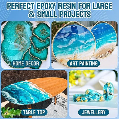 JDiction Epoxy Resin High Gloss 34OZ - 3X Yellowing Resistant Upgrade Formula, Self Leveling Resin and Hardener, Crystal Clear & Bubble Free Coating and Casting Resin for Jewelry, Art, Wood 1:1 Ratio - size: 34 fl oz