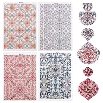 Clay Transfer Paper, 4Pcs Retro Geometric Patterns Polymer Clay Transfer Sheets with Auxiliary Tools for Retro Jewelry Making - color: Geometry