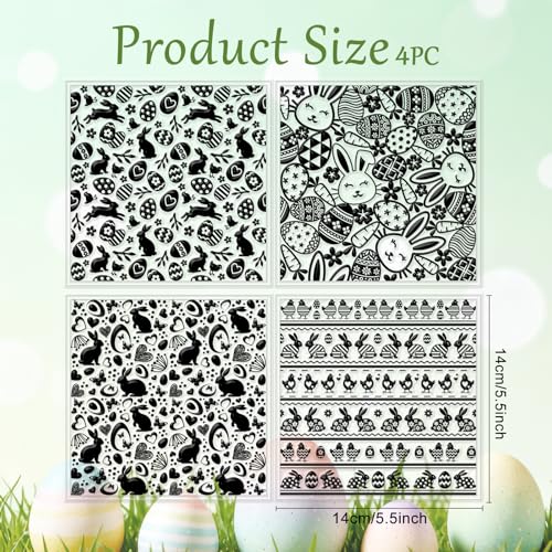 CHGCRAFT 4 Pcs Easter Polymer Clay Texture Sheets Easter Eggs Silicone Texture Stamp Bunnies Clay Texture Mat Chickens Crosses Modeling Pattern Pad for Jewelry and Clay Earrings Tools, 5.5x5.5 inch - style: Easter Eggs