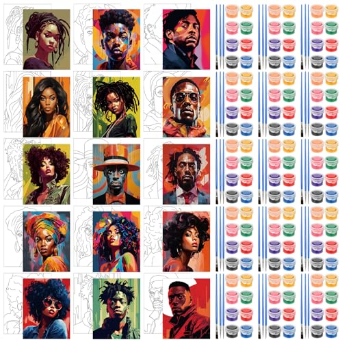Sherr 75 Pcs 15 Set Pre Drawn Canvas Kit for Painting Craft Sip and Paint Kit for Adults Cool Gentlemen and Lady Pre Printed Canvas Painting Favor for DIY Black History Month Gifts Adult's Date Party - style: Cool Gentlemen and Lady