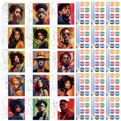 Sherr 75 Pcs 15 Set Pre Drawn Canvas Kit for Painting Craft Sip and Paint Kit for Adults Cool Gentlemen and Lady Pre Printed Canvas Painting Favor for DIY Black History Month Gifts Adult's Date Party - style: Cool Gentlemen and Lady