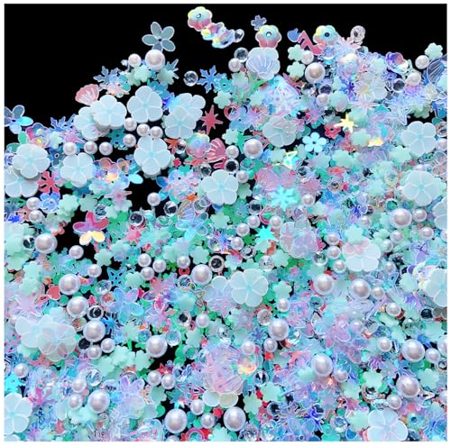 Sequins Holographic Polymer Clay Slices Nail Glitter 3D Holographic Snowflake Shell Butterfly Plum Blossom Nail Sequins Slices Polymer Clay Nail Decals for DIY Nail Decoration (Blue-53) - color: 53-Blue