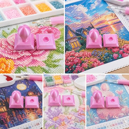 Diamond Art Painting Embossing Roller 3D Printing Diamond Art Painting Seal Press Diamond Art Painting Roller Tool Set for Multi-Color Square & Circular Drills (Sakura Pink) - color: Sakura Pink