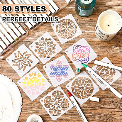 80 Pieces Mandala Stencils for Painting 3 x 3 Inch Mandala Painting Craft Stencils Reusable Templates for Wood Rocks Furniture Wall Floor DIY Art Projects Fabric Tile - style: Mandala