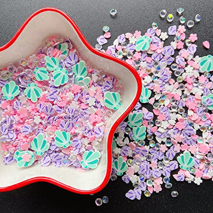 EHOPE Fake Sprinkles Resin Sprinkles Fake Candy Sprinkles Clay Sprinkles Polymer Sprinkles Polymer Clay Slices for Nail Art DIY Crafts Cake Phone Case(40G-Green Shell+Pink Cherry Blossom-44) - color: 44-Green Shell+Pink Cherry Blossom