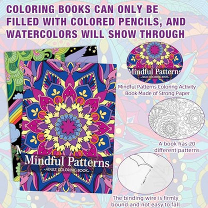 Liliful 24 Pcs Mindful Coloring Book Bulk for Adult DIY Art Stress Relief Drawing Book with Relaxing Mindfulness Patterns for Adults, Party Favors, Goodie Bag Filler and Holiday Gifts - style: Mindful