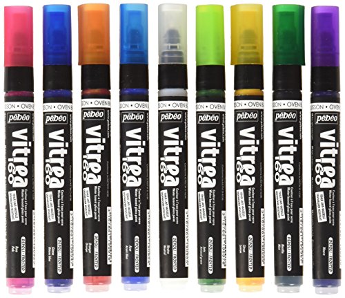 Pebeo Vitrea 160, Assorted Frosted Glass Paint Markers, 9-Pack - color: Set of 9 - Frosted, style: Sets