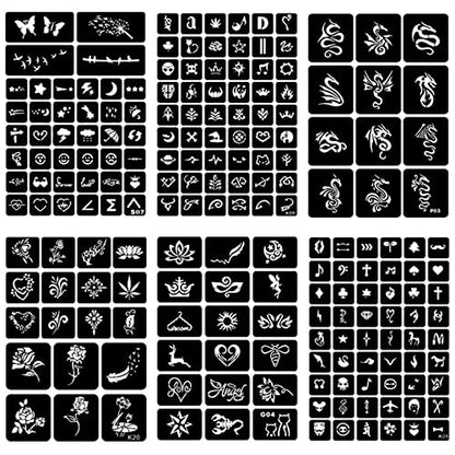 ChurlChurl 20 Sheets Temporary Tattoo Stencils, 622+pcs Henna Tattoo Stencil Kit for Face Body Paint DIY Art Reusable Glitter Tattoo Stencils Pack