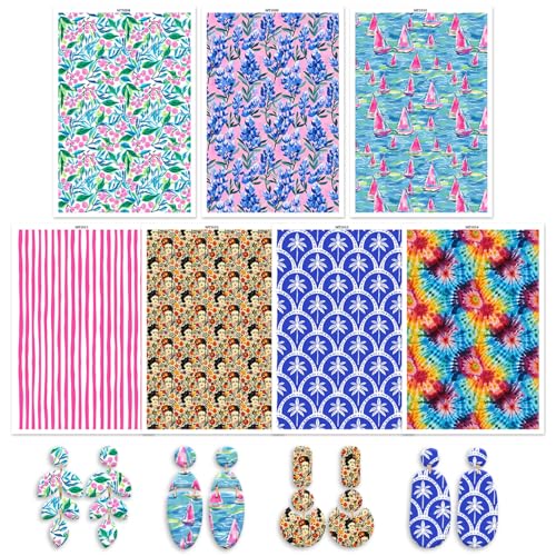7 Pcs Transfer Paper for Polymer Clay, Floral Strips Beautiful Women Pattern Water Transfer Sheet for Polymer Clay, Abstract Pattern Water Soluble Transfer Sheet for Earrings Jewelry Making 5.8X3.9 in - color: 7 PCS Halloween