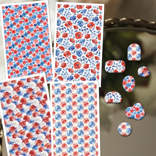 OLYCRAFT 24Pcs Independence Day Clay Transfer Paper 4 Styles Transfer Paper for Polymer Red Blue Flower Polymer Clay Transfer Sheets Floral Transfer Paper for Clay Earrings Jewelry Making - style: Independence Day