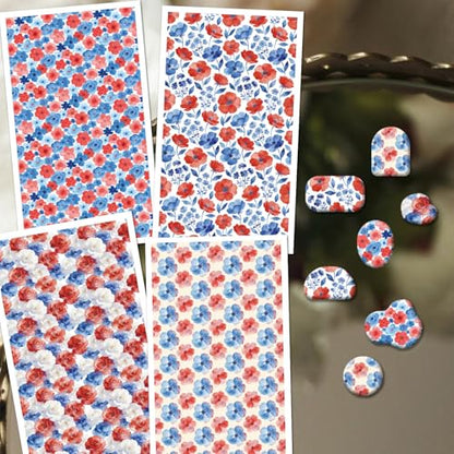 OLYCRAFT 24Pcs Independence Day Clay Transfer Paper 4 Styles Transfer Paper for Polymer Red Blue Flower Polymer Clay Transfer Sheets Floral Transfer Paper for Clay Earrings Jewelry Making - style: Independence Day