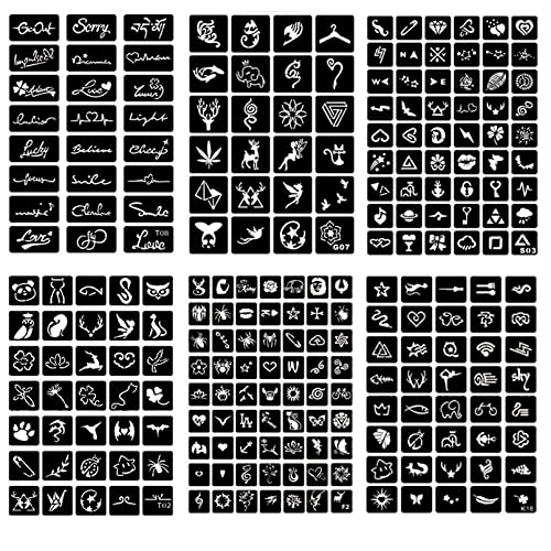 ChurlChurl 20 Sheets Temporary Tattoo Stencils, 622+pcs Henna Tattoo Stencil Kit for Face Body Paint DIY Art Reusable Glitter Tattoo Stencils Pack