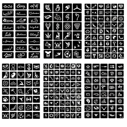 ChurlChurl 20 Sheets Temporary Tattoo Stencils, 622+pcs Henna Tattoo Stencil Kit for Face Body Paint DIY Art Reusable Glitter Tattoo Stencils Pack