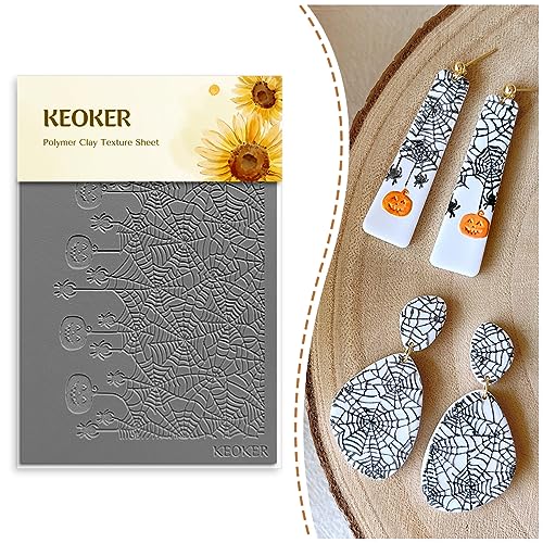 Keoker Polymer Clay Texture Sheet Halloween, Halloween Clay Texture Mat for Making Earrings Jewerly - color: Fall polymer clay texture sheets 1