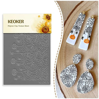 Keoker Polymer Clay Texture Sheet Halloween, Halloween Clay Texture Mat for Making Earrings Jewerly - color: Fall polymer clay texture sheets 1