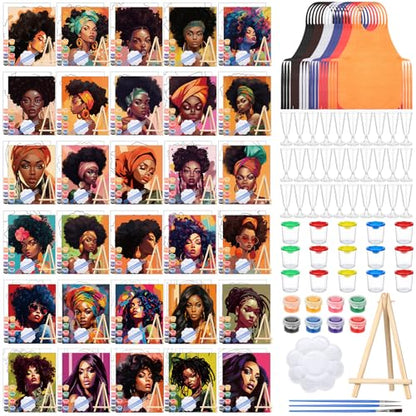 Sherr 285 Pcs 30 Sets Sip and Paint Kit for Adults, Pre Drawn Canvas Kit for Painting Acrylic Painting Favor Bulk for DIY Birthday Gifts Adult Date Night Party Suppliers(Charming Lady) - style: Charming Lady