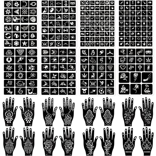 24 Sheets Henna Tattoo Stencils, 276+pcs Temporary Tattoo for Women Reusable Face Body Paint DIY Art Glitter Airbrush Tattoo Stencils Pack